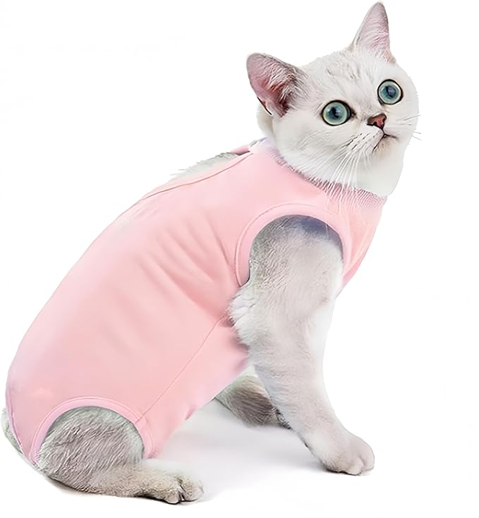 Cat Surgical Recovery Suit - Soft Stretchable Bodysuit for Post-Op Care - Prevents Licking Wounds After Spay/Neuter - Lightweight & Airy Breathable Fabric- Small to Large Cats (Pink, Medium)