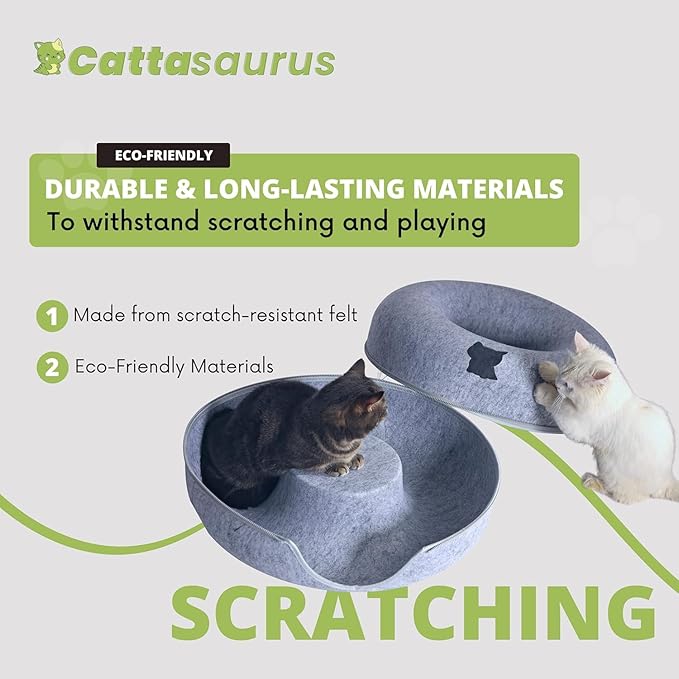 CATTASAURUS Peekaboo Cat Cave for Multiple & Large Cats Up to 30-45 Lbs, Scratch Detachable & Washable Tunnel Bed, Comfy Donut Cat Cave (Dark Gray, Large)