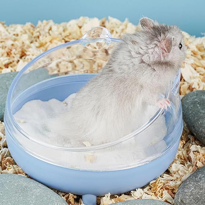 Meow&Woof Hamster Sand Bath Container, Large Sandbox Toilet Gerbil Batheoom, Tiny Chinchilla Dust Bathtub Sand Bath Box for Hamster Cage Accessories 6.5 Inch - Blue