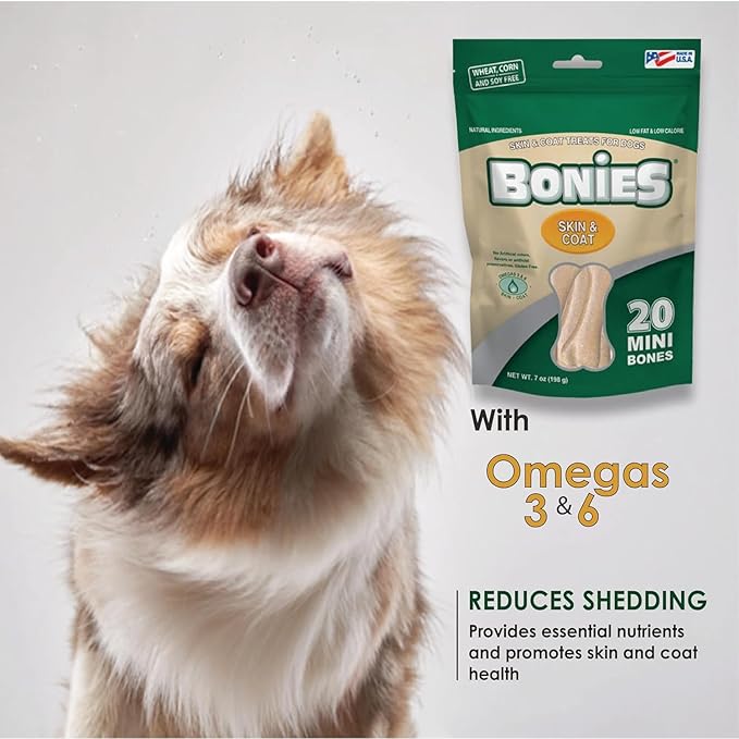 Bonies Natural Skin & Coat Formula Large-Sized Single Bone - Promote Silky Coat & Healthy Skin, Healthy Teeth & Fresh Breath, Low Calories - Chicken Flavor, [Large Dogs], 72 Bones