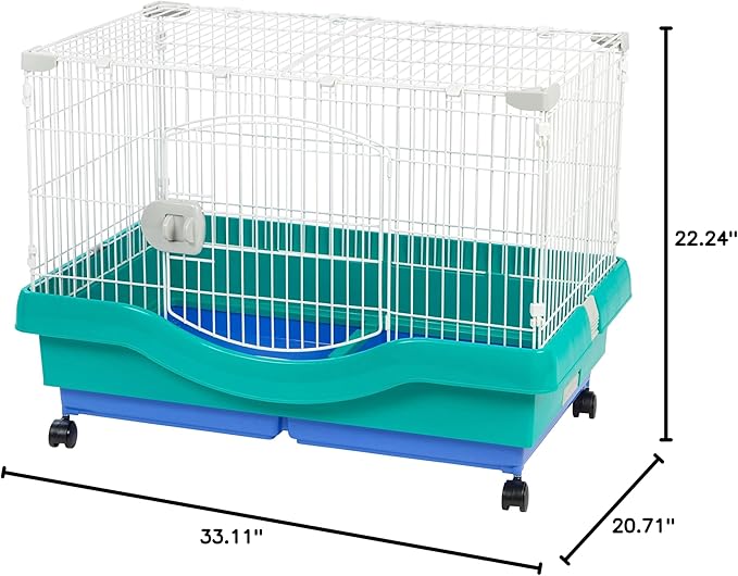 IRIS USA Large Portable Wire Rabbit Cage with Top Access and Two Tray Division, Easy Access Secure Lock and Easy to Clean Movable House for Small Sized Animals Rabbit Guinea Pigs Rat Hamster, Green