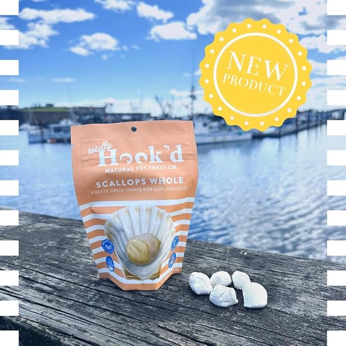Totally Hook'd Freeze‑Dried Single‑Ingredient Treats, High‑Protein Omega-3 Training Snack for Dogs & Cats (1 Ounce, Scallops)