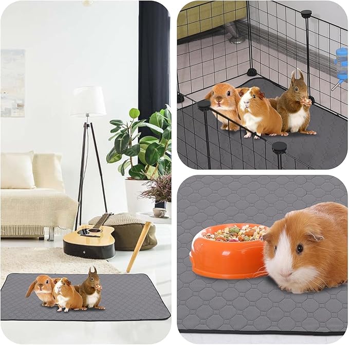 Guinea Pig Cage Liners, 16''X24'' Washable Guinea Pig Pee Pads, Non Slip Reusable Super Absorbent Guinea Pig Training Mat Bedding Fleece for Small Animals Hamster Rabbit Chinchilla Rat, 2Pack