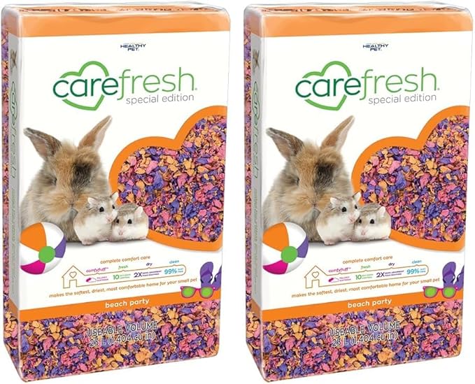 Carefresh Dust-Free Beach Party Natural Paper Small Pet Bedding with Odor Control, 23L (Pack of 2)