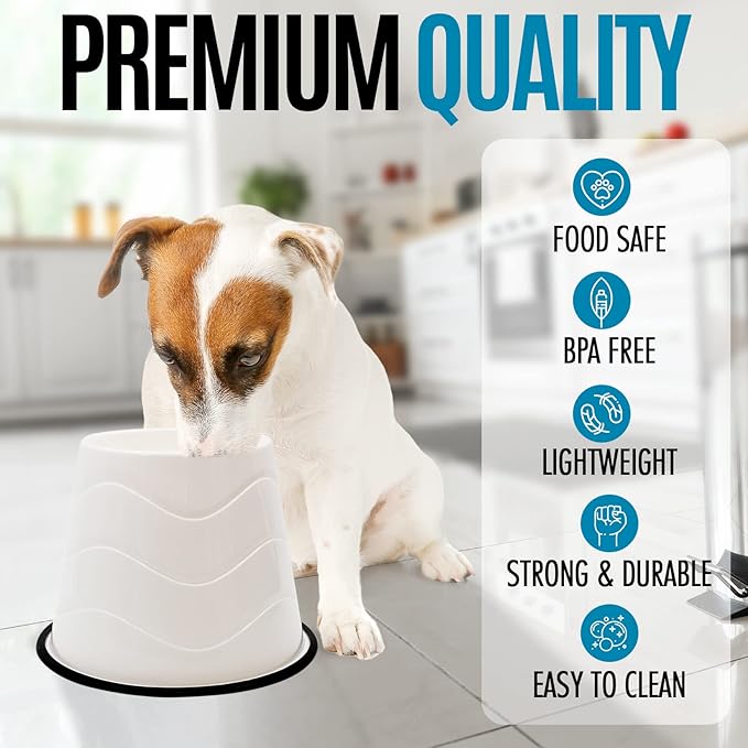 No Slip Base Elevated Bowls for Dogs Wearing Cone - Raised Bowls for Large Dogs - 2 Pair