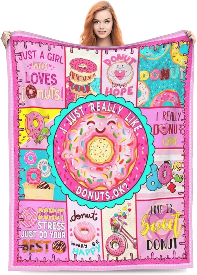 SweetFox Donut Blanket, Funny Cute Donut Decor Throw Blanket Gifts for Girls Boys Food Lovers Super Warm Soft Plush Fleece Lightweight Flannel Winter Bedding Blankets for Kids Adults Women 60"X50"