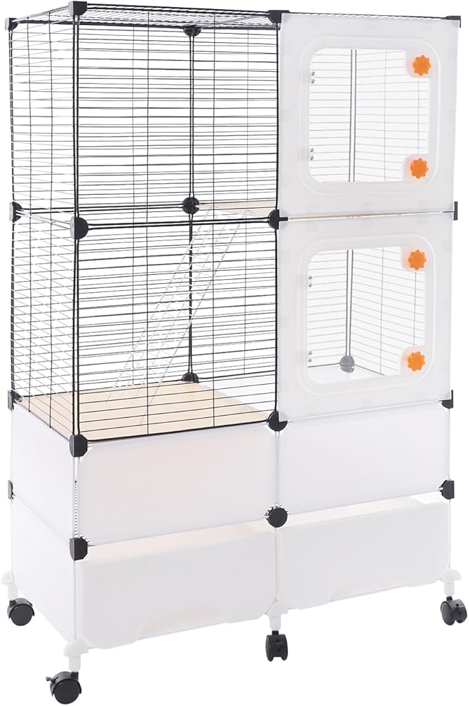 Small Animal Cage, Guinea Pig Cages with Rolling, Durable Front Doors, Chinchilla Cage with Scoop for Rat, Hamster, Guinea Pig, Squirrel (Black, 45.3in)