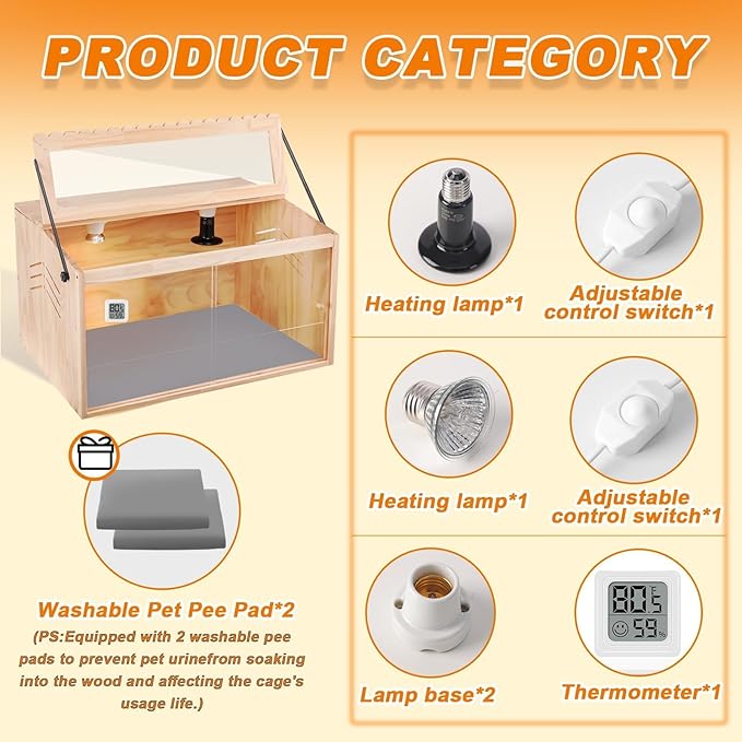 Chicken Brooder Box, Brooder Box for Chicks & Quail, Large Chicken Coop Quail Cage with Heat Lamp, Ideal for Chicks, Ducks, Quails, Hamsters and Lizards (23.6 x 16 x 16 in)
