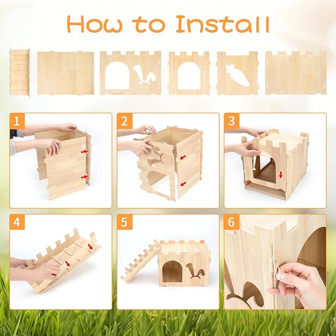 BWOGUE Extra Large Wooden Rabbit Castle Bunny House and Hideouts Detachable Small Animal Play Hideaway Hut for Indoor Adult Rabbit Guinea Pig Chinchilla Habitat