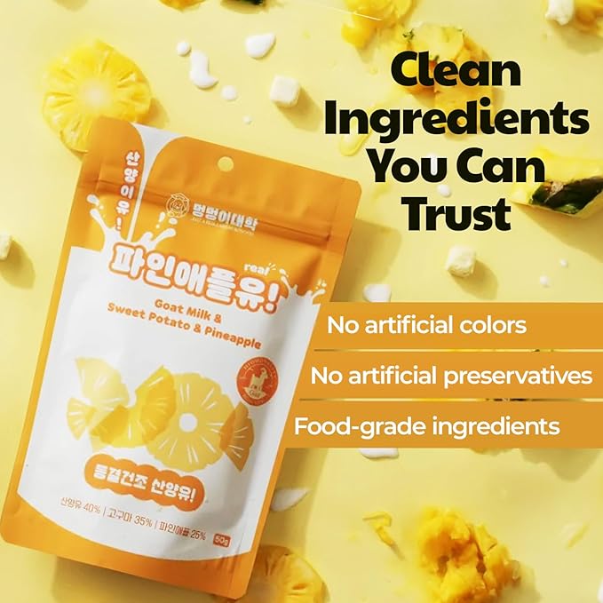 Freeze-Dried Goat Milk Dog Treats with Sweet Potato, Limited Ingredient Snack & Topper, Made in Korea, 1.76 oz (50g) (Pineapple)