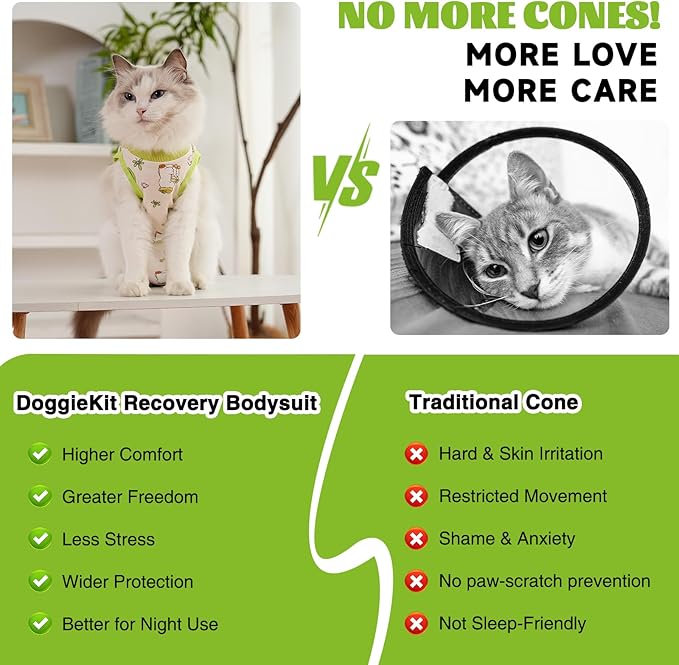 Cat Recovery Suit After Surgery, Anti Licking Onesie Postoperative Shirt for Female Spay Male Neuter, Soft Breathable Bodysuit Pajamas for Abdominal Wound Kitten E-Collar & Cone Alternative