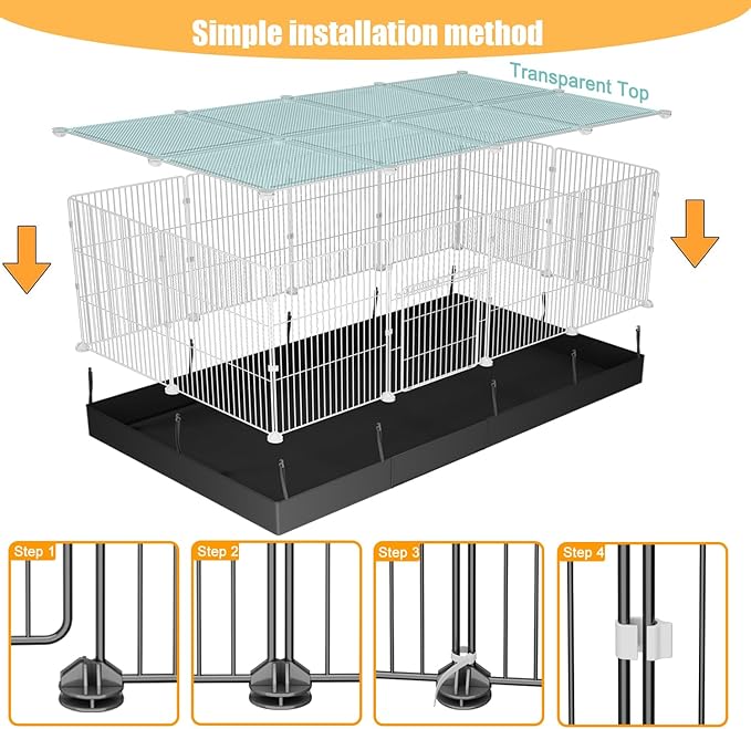 20 Planes Guinea Pig Cages Enclosed Hamster Cage with Transparent Top & Waterproof Liner, Expandable Cage for Guinea Pigs, Metal Wire Yard Fence Rabbit Cage