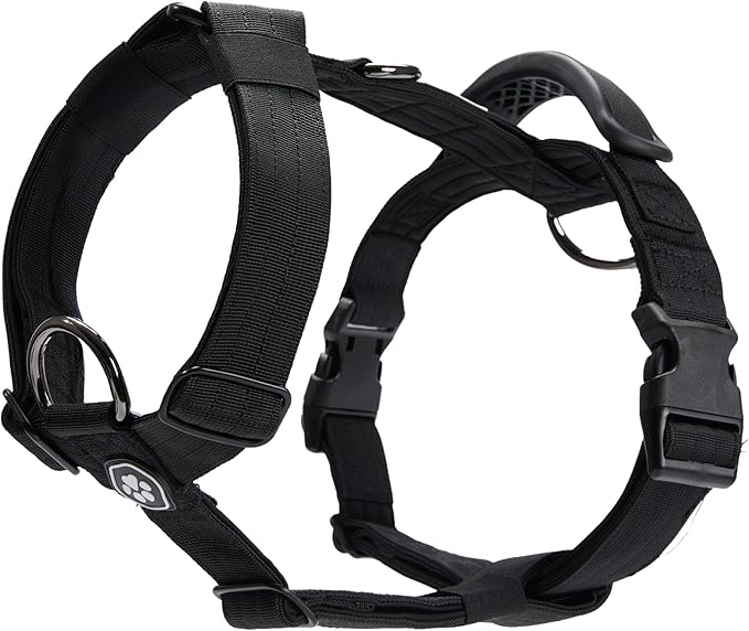Spark Paws No Pull Dog Harness with Handle for Large Dogs, Heavy Duty Dog Harness for Big Strong Breeds, Adjustable, Y Shaped Padded Halter Design with Front Clip - Black - M