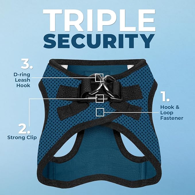 Best Pet Supplies - All Weather Mesh / Plush, Reflective, No Pull Harness for Small, Medium Dogs, Cats - Secure with Hook & Loop Fastener, Buckle, Double D-Rings - Blue/Black Trim, S
