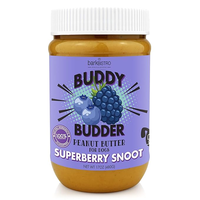 BUDDY BUDDER Superberry Snoot, 100% Natural Dog Peanut Butter, Peanut Butter Dog Treat, Made in USA (17oz)