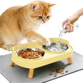 Elevated Cat Bowls with Food Mat, Splash Proof Anti Vomiting Raised Cat Food and Water Bowl Set, 2 Stainless Steel Dishes for Cats and Puppy, Pet Bowl for Indoor Cats Yellow