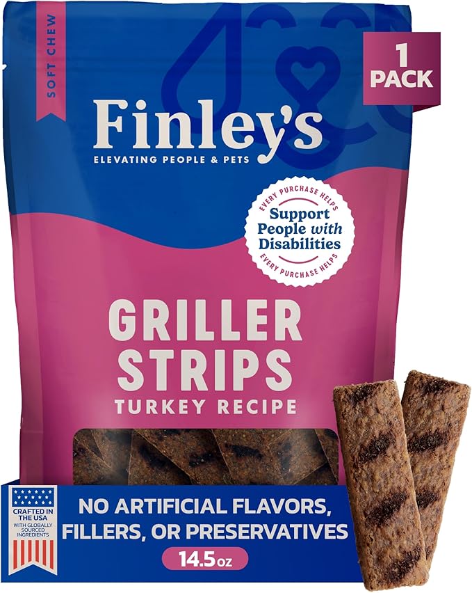 Finley's Turkey Griller Strips for Dogs, Jerky-Style Dog Treats with Real Ingredients for All Breeds and Sizes, 14.5oz, 1 Pack