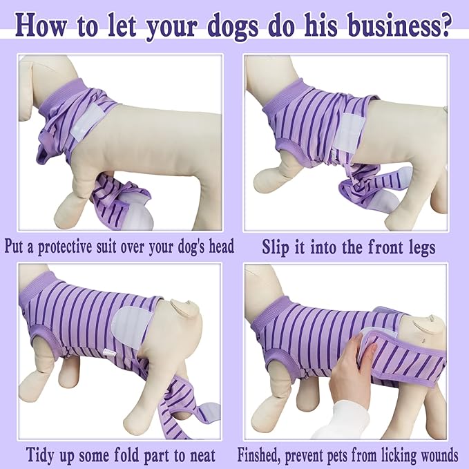 Dog Recovery Suit, Surgical Recovery Suit for Male Female Dogs Cats Spayed Onesie After Surgery, Dog Post Surgery Suit Anti Licking & Biting Surgical Shirt with Pee Hole，Purple Small