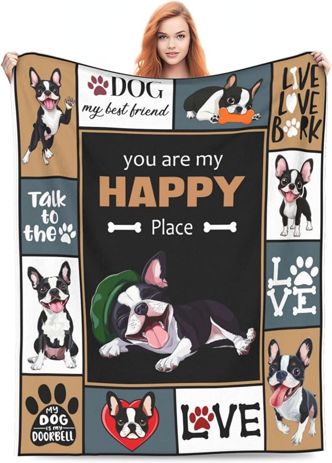 Boston Terrier Blanket, Dog Throw Blankets, Boston Terrier Gifts for Boys Girls Women Men Lover Adult Cozy Fleece Flannel Bedding Stuff Animal Plush for Couch Sofa Bed 50"X40"