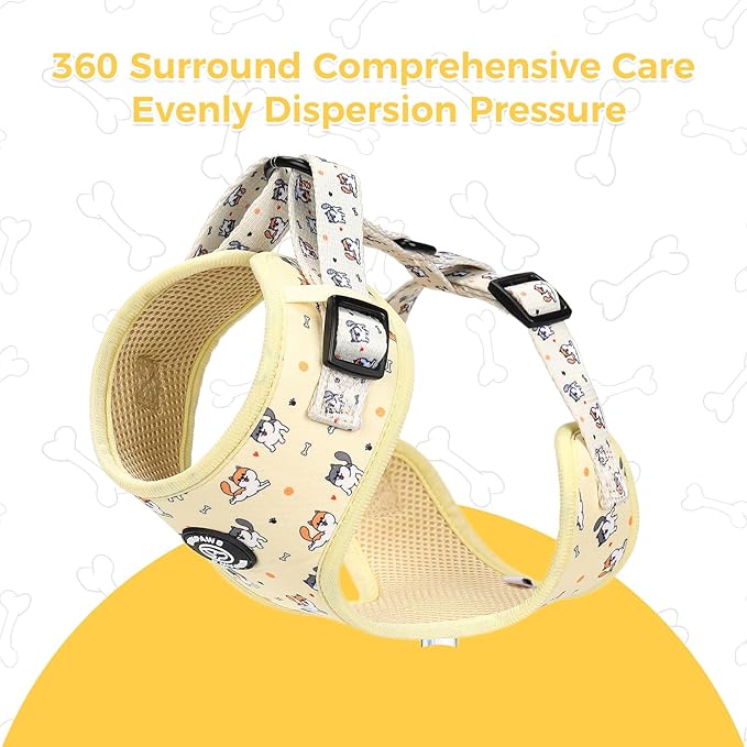 Dog Harness and Leash Collar Set with Dog Poop Bag Holder and Bandanas, Escape Proof Adjustable Puppy Cat Vest with Soft Mesh Padded, Pet Supplies for Small Medium Large Dogs Kitten(Yellow Puppy, M)