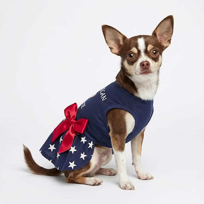 Fitwarm 100% Cotton 4th of July American Cutie Dog Clothes Memorial Day Dog Outfits Patriotic Dresses Doggie Dress Pet Cat Apparel Blue Large