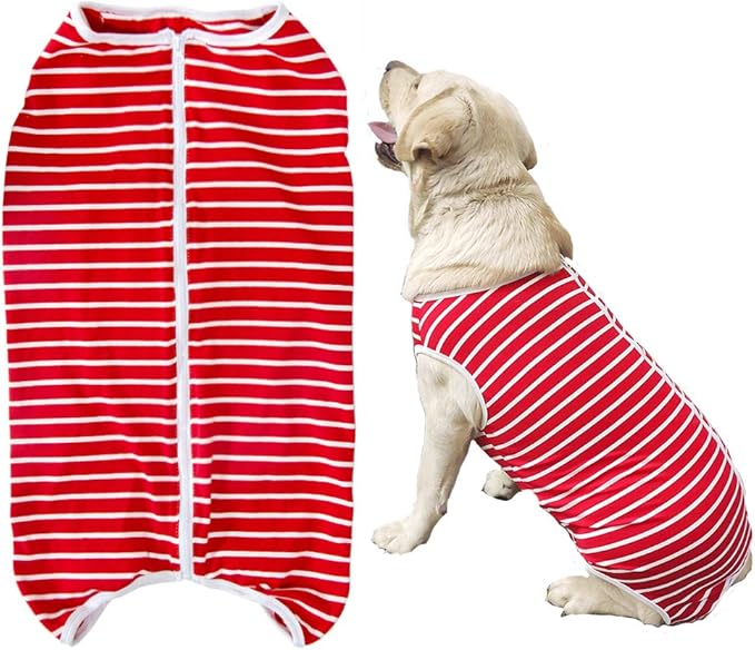 Dog’s Recovery Suit Post Surgery Shirt for Female Male Dog, E-Collar Alternative Wound Protective Clothes (red white-5xl)