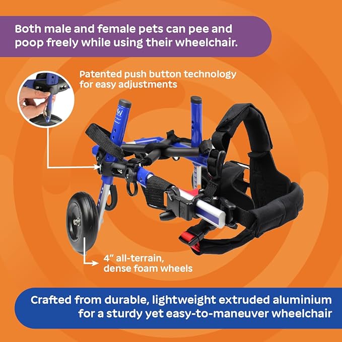 Walkin' Wheels Small Dog Wheelchair, Lightweight Dog Wheelchair for Back Legs, 11-14 lbs, for 9-13 inches Leg Height - Blue