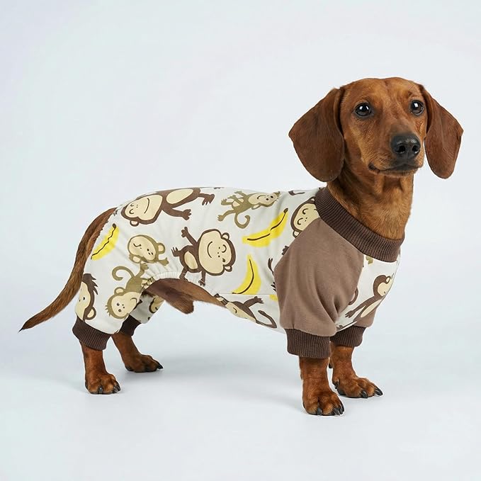 Fitwarm Monkey Dog Pajamas, Cute Dog Clothes for Small Dogs Boy Girl, Pet Onesie Clothing, 100% Breathable Cotton, Brown, Small