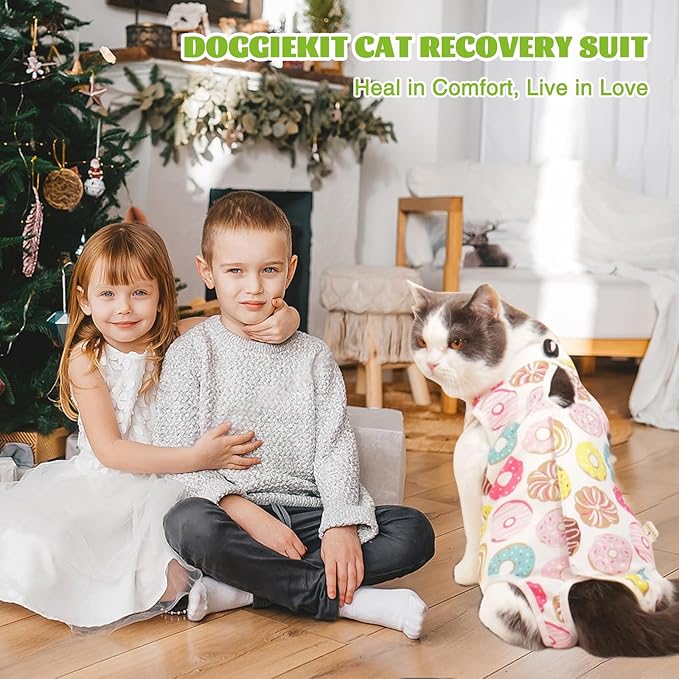 Cat Recovery Suit After Surgery, Anti Licking Onesie Postoperative Shirt for Female Spay Male Neuter, Soft Breathable Bodysuit Pajamas for Abdominal Wound Kitten E-Collar & Cone Alternative