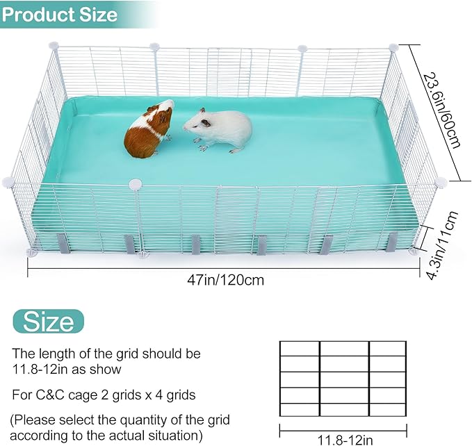 Glittme Guinea Pig Cage Liner, Waterproof Liner for Guinea Pigs, Guinea Pig Bedding with Tarp Bottom for Grid Cage, Cage Liners for Guinea Pig, Bunny, Hamster, Rabbit,Not Include Cage,47 * 24 inches