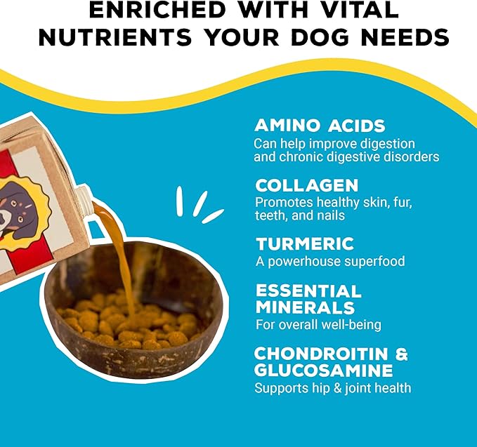 Brutus Bone Broth for Dogs | All Natural | Made in USA | Glucosamine & Chondroitin for Healthy Joints | Human Grade Ingredients | Hydrating Food Topper, Gravy & Treat Pack of 6