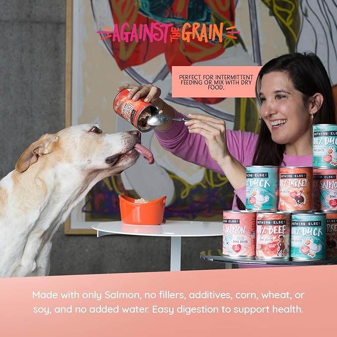 Evanger's Against The Grain Nothing Else! 100% Salmon Dog Food – 12 Count, 11 oz Each – Single-Ingredient Meatball Texture in Natural Broth – Wet Dog Food – Grain & Gluten Free