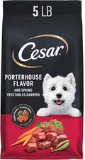 Cesar Small Breed Dry Dog Food for Small Dogs, Porterhouse Flavor and Spring Vegetables Garnish, 5 lb Bag