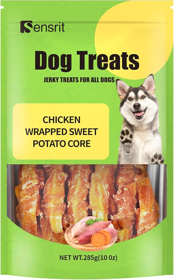 Chicken Wrapped Sweet Potato Core Dog Treats - All Natural, Grain Free Jerky Chews for Small, Medium, Large Dogs - Healthy Training Rewards & Snacks for Digestive Health, 10oz