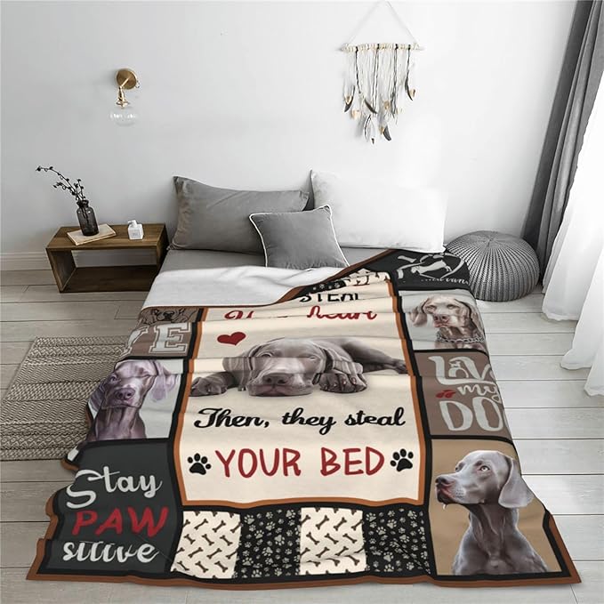 Weimaraner Gifts, Weimaraner Throw Blankets, Dog Gifts for Men Boys Girls Women Lover Adult Cozy Fleece Flannel Bedding Stuff Animal Plush for Couch Sofa Bed Decor 80"X60"