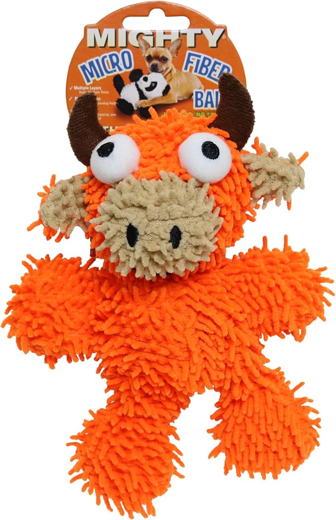 MIGHTY- Microfiber Ball - Farm – Made with Squeaker Balls and Minimal Stuffing. Strong & Tough. Interactive Play. Machine Washable & Floats (Bull, Jr 2 Pack)