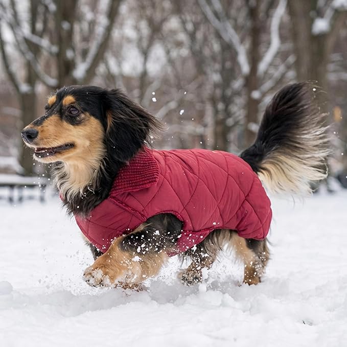 Fitwarm Reversible Quilted Dog Coat, Cozy Winter Clothes for Small Dogs Boy Girl, Windproof Thermal Pet Jacket, Red, Burgundy, Medium