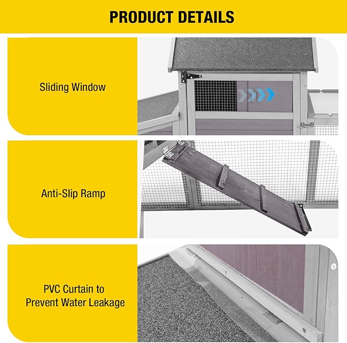 Large Chicken Coop for 2-4 Chickens, Wooden Poultry Hen House with Nesting Box & Perch, Weatherproof Outdoor Chicken Tractor with Wheels