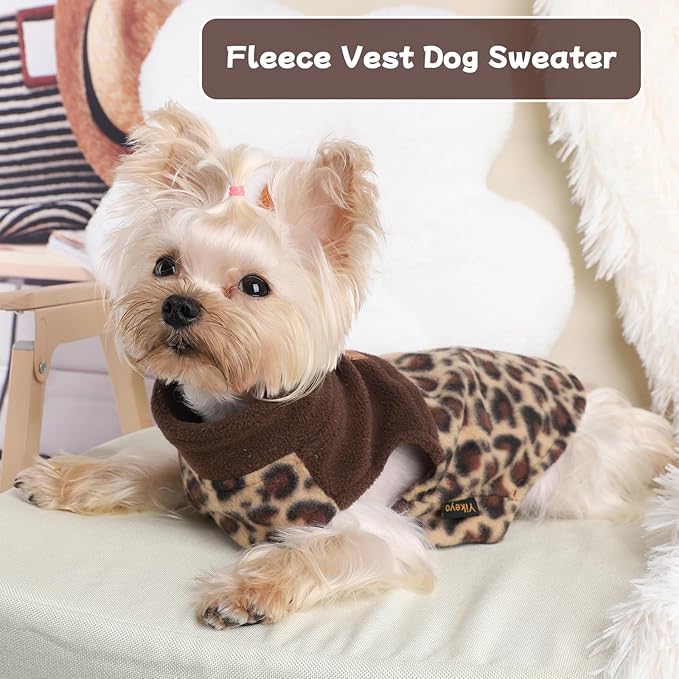 DaFuEn Dog Sweater, Dog Fleece Vest Winter Coat for Boy Girl, Pet Clothes Pullover, Soft Stretchy Puppy Sweater, Yorkie Teacup Chihuahua Jacket (Leopard, S)