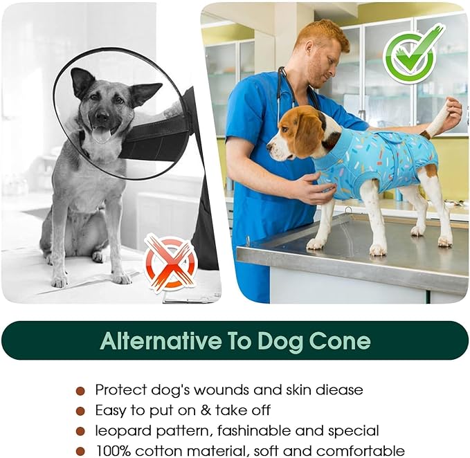 Kuoser Recovery Suit for Dogs, Dog Surgery Suit for Neutering, Breathable Recovery Onesie, Post-Op Protective Vest for Wound, Bodysuit for Abdominal Wounds Skin Disease, BlueRibbon S