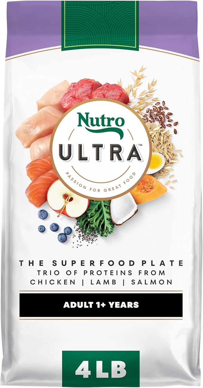 Nutro Ultra Dry Dog Food for Adult Dogs with a Trio of Proteins from Chicken, Lamb and Salmon, 4 lb. Bag