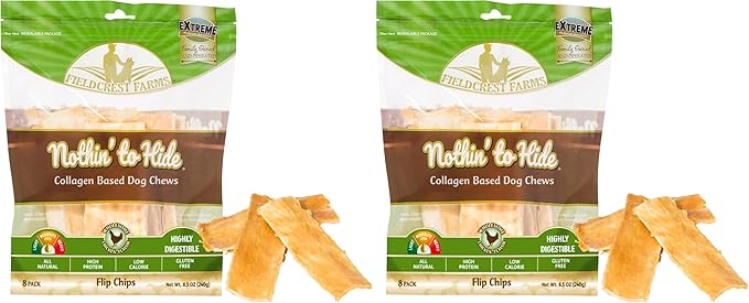 Fieldcrest Farms Nothin to Hide Flip Chips Chews for Dogs - All Natural Rawhide Alternative Treats for Dogs, Chicken, Beef or Peanut Butter Flavor Snack for All Breed Dogs (Chicken, 8.5 Oz)