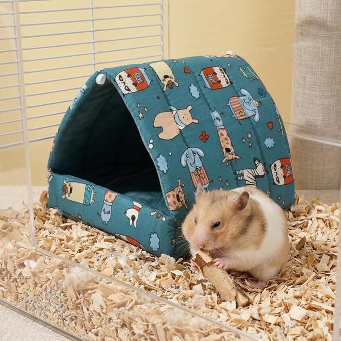 Guinea Pig Hideout 4 Pack, Washable Fleece Small Animal Bed & Tunnel, Cozy Guinea Pig House Cage Accessories for Bunny, Hedgehog, Chinchilla, Hamster, Ferret (Greenery,7.9 in)