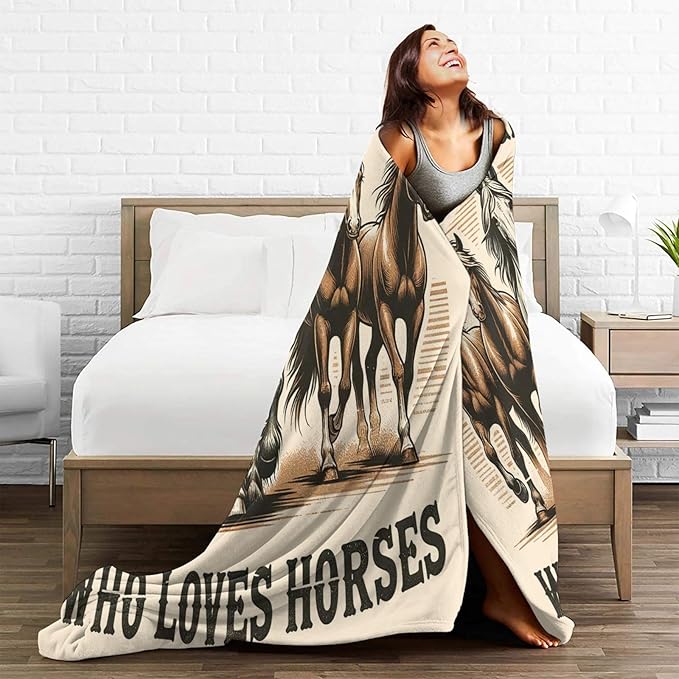 SweetFox Just A Girl Who Loves Horses Blanket, Horse Decor Throw Blanket Gifts for Girls Boys Lovers Super Warm Soft Plush Fleece Flannel Winter Bedding Blankets for Kids Adults Men Women 50"X40"