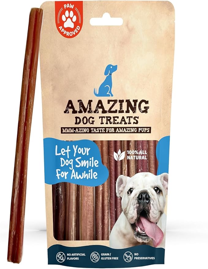 Amazing Dog Treats - 12 Inch Medium Size Bully Sticks (25 Count) - Bulk Bully Sticks for Dogs - No Hide Bully Stick Dog Bones
