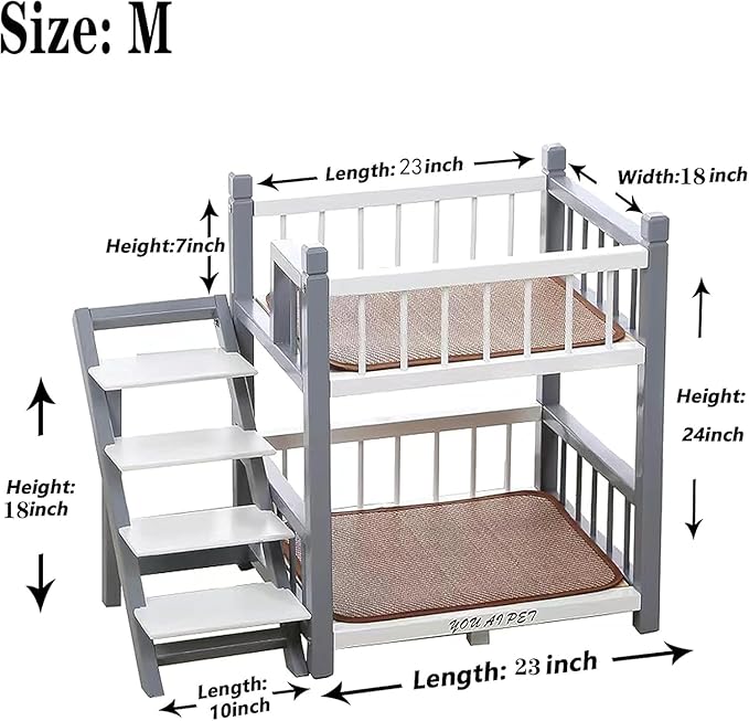 Dog Bunk Bed with Stairs Removable Double Layer Pet Bed and Memory Foam Cushion and Removeable Cover for Dogs Small for Small Medium Large Dogs Pet(22.0" L x 18.0" W x 24.0" Th, Gray)