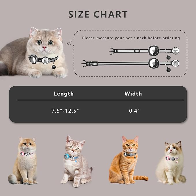 3 Pack-Waterproof Airtag Holder Cat Collar - Lightweight Kitten Collar for Apple Air Tag, Smart ID Tag - Solid & Safe, Reflective, Breakaway with Transparent Holder for GPS Tracker (3-Pack A)