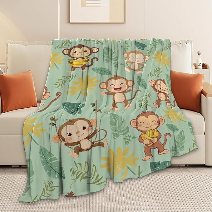 Monkey Blanket Cute Cartoon Monkey Throw Blanket Gifts for Monkey Lovers Girls Boys Kids Women Men Adults Super Soft Cozy Plush Fluffy Fuzzy Fleece Blanket Home Decor 50''X60''