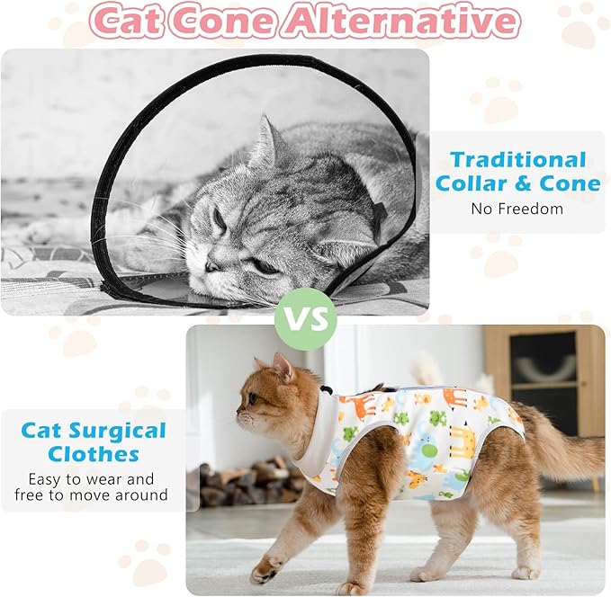 2Pack Cat Surgery Recovery Suit Clothes for Female and Male,Cat Onesie Shirts After Surgery Spay Surgical Recovery Suit, Cone Collar to Stop Licking Abdominal Wound Alternative-S