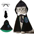 Cat Halloween Costume - Pet Wizard Costumes Mantle Magician Cosplay Clothes with Bowtie & Glasses Set, Festival Party Apparel for Small Pets Cats Dogs